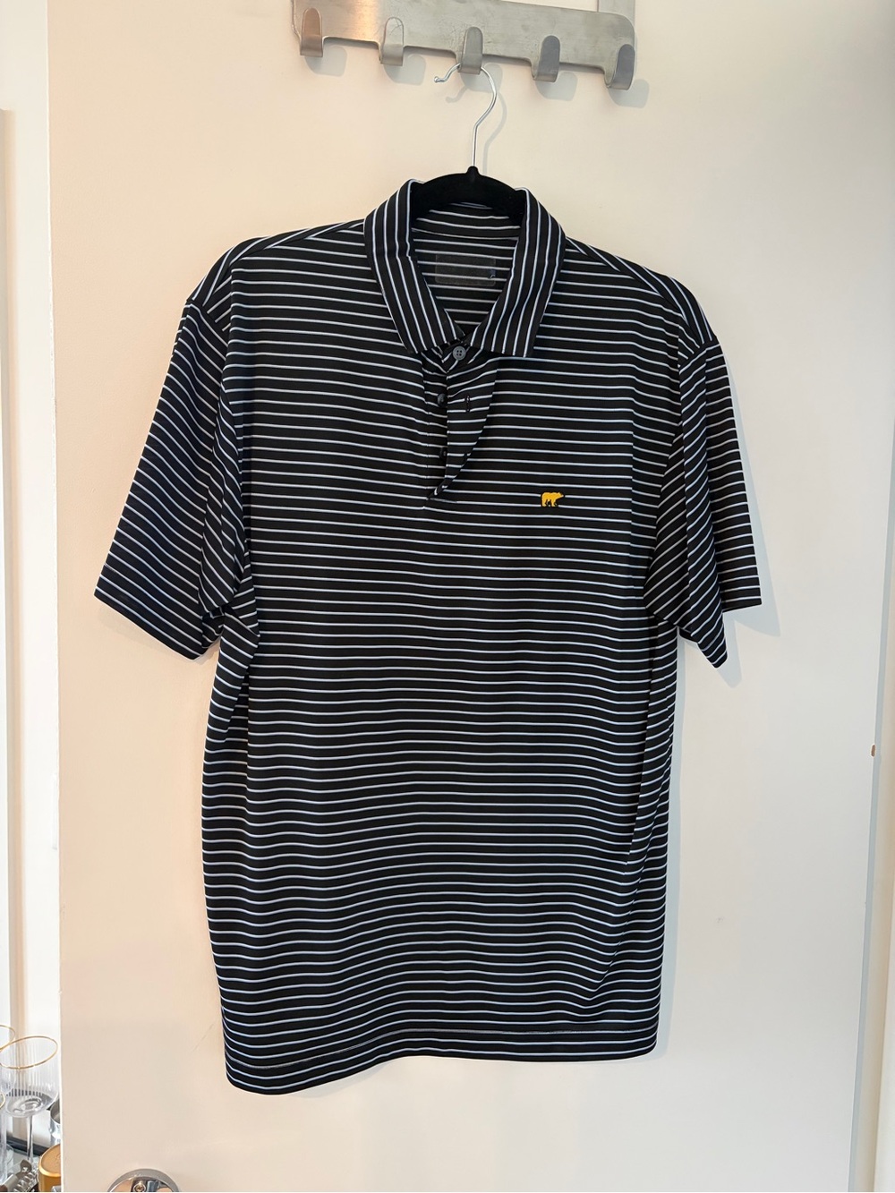 Men's Jack Nicklaus Black and White Striped Polo Golf Shirt
